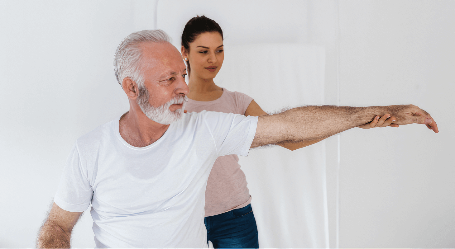 Old man at chiropractor's office